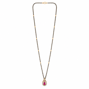 Collar Mangalsutra de Oro Rosa de 18K con Rubí en Forma de Pera y Diamantes, con Cuentas Negras, Alto Brillo, Regalo de Boda para Mujer, Joyería Fina - Product Image 5