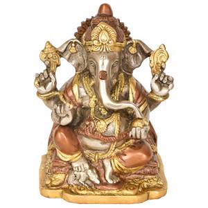 Escultura hecha a mano de 6 pulgadas de latón Lord Ganesha Ídolo indio tradicional hecho en India - Product Image 1