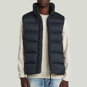 OEM Custom <b>Men's</b> Black Spring Solid Woolen Puffer Vest <b>Warm</b> Zipper Pocket V-neck Hooded Sleeveless Padded <b>Jacket</b> - Product Image 2