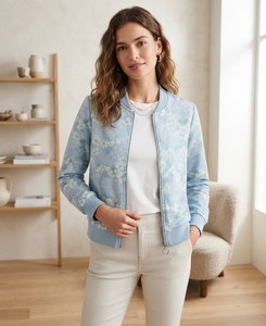 <b>Women</b> Solid Bomber <b>Jacket</b> <b>Light</b> Blue Lightweight Windproof Winter Zip-Up - Product Image 5