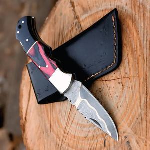 Couteau de chasse en acier Damas à pointe tombante avec manche en Micarta, épaisseur 0,6 mm, bord biseauté, pour survie, couteau pliant. - Product Image 2