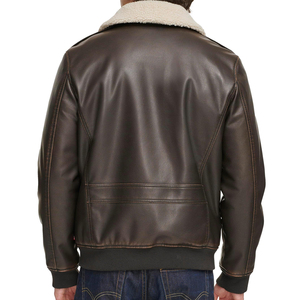Blouson universitaire en cuir chaud pour homme, décontracté, col rabattable, fermeture éclair, rembourré épais, coupe-vent, respirant, teint uni - Product Image 3