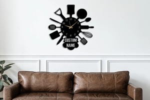 Custom Name Spoon Fork <b>Design</b> <b>Wall</b> <b>Clock</b> Ideal For Kitchen And Dining Area Enhances Fun And Modern Interior Look From India - Product Image 6