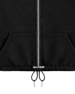 Sudadera negra corta de forro polar con cremallera completa para mujer, cuello polo, bolsillos delanteros, dobladillo con cordón ajustable, top informal cálido estilo streetwear - Product Image 5