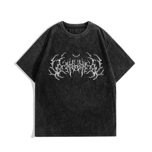 Camiseta Gótica Extra Grande para Hombre, Negra, de Algodón Jersey, Manga Corta, Diseño con Letras Impresas, Cuello Redondo, Logotipo Frontal - Product Image 1