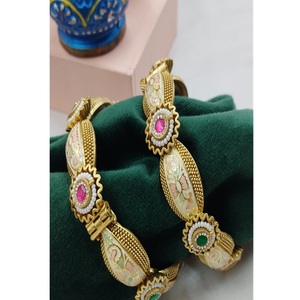 Magnifiques bracelets ouvrables en laiton plaqué or de qualité supérieure avec moissanite Tai Silver, deux ensembles tendance, éclats éblouissants pour femmes et jeunes filles - Product Image 1