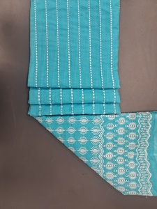 Tissu en coton bleu clair brodé Schiffli avec des détails en fil blanc et bordure festonnée pour robes féminines, vente en gros - Product Image 6