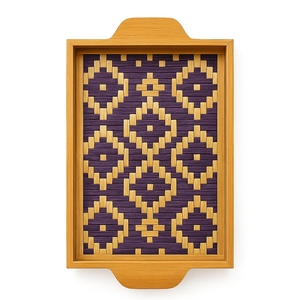 Plateau de service artisanal en bambou écologique personnalisé - Forme rectangulaire, capacité de 5 kg, design multifonctionnel, style bohème, finition lisse - Product Image 2