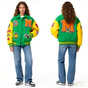 เสื้อแจ็คเก็ตวาร์ซิตี้แบบยูนิเซ็กซ์ ปักลายเชนิลล์ แขนหนัง แจ็คเก็ตเบสบอลแบบ Letterman สตรีทแวร์สั่งทำได้ - Product Image 1