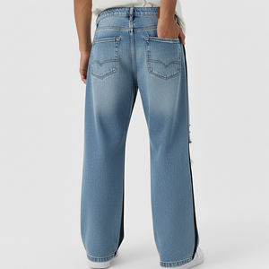 Pantalon en jean baggy déchiré pour homme, coupe ample avec empiècements noirs latéraux, qualité supérieure, prix de gros abordable - Product Image 6