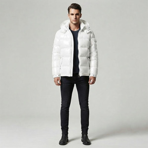 2026 Trending Pearl <b>White</b> Shiny Nylon Puffer <b>Jacket</b> Women <b>Men</b> Winter Thick Hooded Down Parka Coat Custom Logo OEM ODM Manufactur - Product Image 3