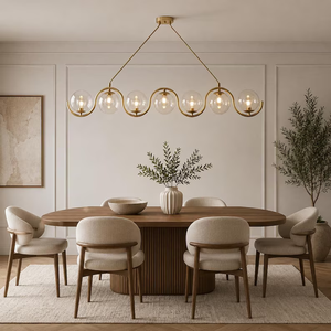 Brass Wave Chandelier 7 Globe Linear Pendant Modern <b>Dining</b> Room Kitchen Island Ceiling <b>Light</b> Decorative Home Fixture - Product Image 5