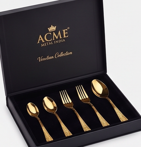 ชุดช้อนส้อมทองคำ ACME ดีไซน์หรูหราแบบบาโรก ลวดลายนูนเคลือบทอง PVD ป้องกันสนิม เหมาะสำหรับงานแต่งงาน งานเลี้ยง และรับประทานอาหาร - Product Image 5