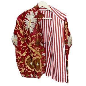 Hand Embroidery Quilted <b>Jacket</b> Red Floral Mandarin Collar 100% Cotrise Ethnic Winter Custom Logo Breathable Eco-Friendly Women's - Product Image 3