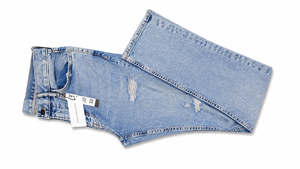 Jean en denim uni à taille mi-haute et coupe droite, délavé moyen, en coton léger, style décontracté pour homme, hiver et été - Product Image 5
