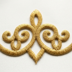 1 Pair Gold Metallic Embroidery <b>Patch</b>, Symmetrical Scroll Motif Applique for <b>Jacket</b> Chest, Uniform & Luxury Dress Decoration - Product Image 4