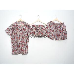 Conjunto de Pijama para Mujer, Hecho a Mano, Elegante, Transpirable, con Estampado Digital, Manga Corta, 100% Algodón, Estampado Ikat, para Uso Diario en Verano - Product Image 4