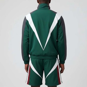 Ensemble de survêtement pour homme à blocs de couleur vert, blanc, rouge, sportif, avec fermeture éclair, col montant, respirant, en polyester tricoté - Product Image 5