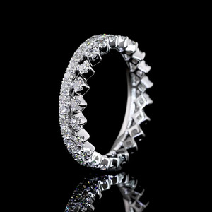 Lab Grown Round Cut Diamond <b>Crown</b> Style Double Row Wedding Band <b>Ring</b> in 10K 14K 18K Gold 925 935 Silver - Product Image 3