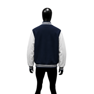 Blouson universitaire bleu marine premium pour homme, style universitaire moderne avec boutons-pression, col à boutons, style preppy, automne - Product Image 2