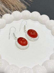 925 sterling silver Plated Elegant Red Carnelian Oval Drop <b>Earrings</b> for Women Dangle <b>Hook</b> Handmade Wholesale Fashion Jewelry - Product Image 3