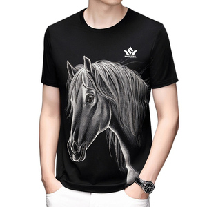 Camiseta Casual de Manga Corta para Hombre SPARKVELL, Cuello Redondo, Ajuste Regular, Tejido Suave con Estampado de Caballo Negro - Product Image 3