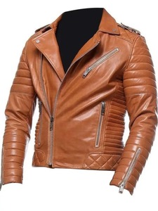 เสื้อแจ็คเก็ตหนังสำหรับขี่มอเตอร์ไซค์สีแทนสำหรับผู้ชาย - Product Image 1