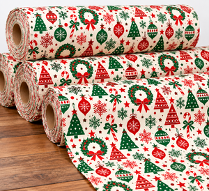 Tissu en microfibre de poids moyen, écologique et biologique, à motif de rennes, rouge et vert, pour la couture de Noël - Product Image 2