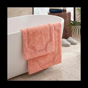 Ensemble de tapis de bain en coton, 2 pièces, couleur unie, rectangulaire, antidérapant, avec support en caoutchouc, pour usage domestique, style classique, tufté, épaisseur moyenne - Product Image 4