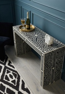 Table console de luxe en bois massif avec incrustations en os, table de rangement moderne pour entrée d'appartement, table de canapé décorative, mobilier de salon - Product Image 3