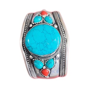 White Silver Plated <b>Copper</b> Alloy Heart Romantic Turquoise Inlay Cuff <b>Bracelets</b> for Unisex - Product Image 2