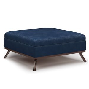 Owen Pouf Contenitore Quadrato Blu Scuro Effetto Invecchiato, Tavolino da Caffè e Sgabello - Product Image 1