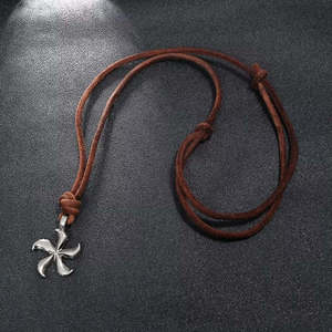 Vintage Alloy Windmill Pendant Necklace with Adjustable Leather Cord for Men & Boys - Product Image 2