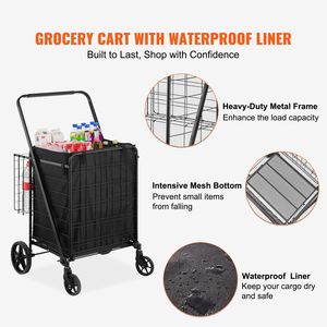 Carrello della spesa pieghevole per carichi pesanti da 210 libbre con rivestimento impermeabile rimovibile e doppio cestello (360 S) - Product Image 2
