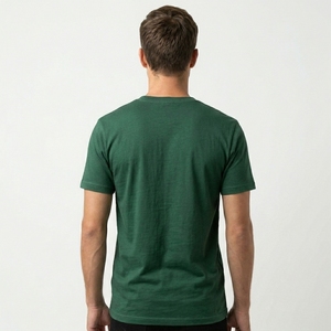 เสื้อยืดผู้ชายสีเขียวเข้ม ผ้าฝ้าย แขนสั้น คอกลม ทรงปกติ สวมใส่สบาย สีพื้น ระบายอากาศได้ดี ปักลาย ผ้าเจอร์ซีย์ถัก - Product Image 3