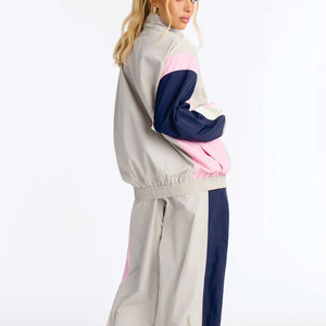 Trendy Pink Custom Women's Color <b>Block</b> Tracksuit Waterproof Windbreaker Windproof Set Lightweight Woven Activewear OEM Hoodies - Product Image 2