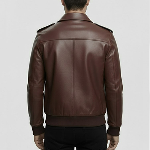 <b>Brown</b> with Turn-down Collar Mens Premium Soft <b>Leather</b> Winter <b>Jacket</b> Men 100% Polyester Vintage Bomber <b>Jacket</b> - Product Image 2