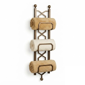 Decorative Wall Mounted Wrought Iron Towel Rack 3 Tier Vertical Rolled Towel Holder For <b>Bathroom</b> Storage & Organization - Product Image 2