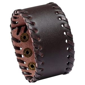 2026 Genuine Leather Wide Cuff <b>Bracelet</b> For Men Women Vintage Braided Edge Wristband <b>Adjustable</b> Punk Rock Biker Bangle - Product Image 1
