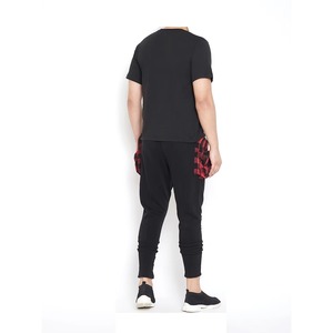 Men Black Red Buffalo Plaid Pocket Two Piece <b>Set</b> Short Sleeve Tee Cuffed Jogger Pants Cargo Utility Streetwear Casual <b>Set</b> - Product Image 2