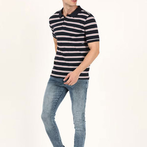 Polo à manches courtes en coton rayé pour homme, col rabattu décontracté, respirant, coupe classique - Product Image 5