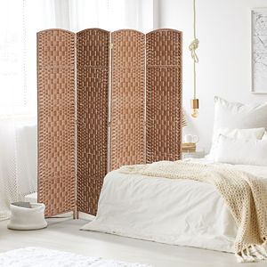 6FT Tall 4 Panel Wicker Weave Room Divider Portable Folding Privacy <b>Screen</b> Natural Traditional Partition for <b>Bedroom</b> Home Office - Product Image 2