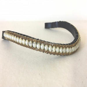 Luxury Decorative <b>Rose</b> Opal and <b>clear</b> Crystal Pearl Black Leather Horse Brow Band in All Customized Size with Stitched Loops - Product Image 5