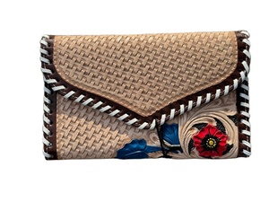 Fashionable Vintage Cowgirl Genuine Leather <b>Wallet</b> Logo <b>Red</b> Blue Animal Print Design Zipper Closure RFID Technology All Seasons - Product Image 2