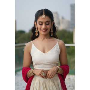 Ensemble Lehenga en mousseline de coton blanc blush - Taille XS - Style traditionnel - Occasion mariage - Toutes saisons - Product Image 2