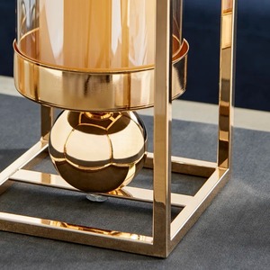 Elegant Glam <b>Gold</b> Metal And Glass Table Hurricane Candle Decor Geometric Rectangle <b>Gold</b> <b>Frame</b> Pillar Candle Holder - Product Image 4