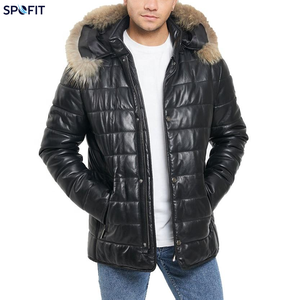 Genuine Leather PU Puffer Jacket With <b>Fur</b> <b>Hood</b> Windproof Down Filled Winter <b>Coat</b> Casual Style Regular Fit - Product Image 2