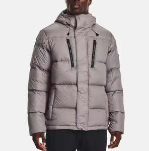 <b>Men's</b> <b>White</b> Hooded Stand Collar Anti-Wrinkle <b>Puffer</b> <b>Jacket</b> Front Customizable Polyester Wadding Filled Windproof Zipper Closure - Product Image 6
