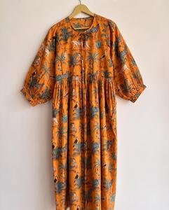 Robes décontractées en coton à imprimé tropical pour femmes, coupe régulière, manches longues, respirantes, longueur genou, style A, écologiques, été - Product Image 2