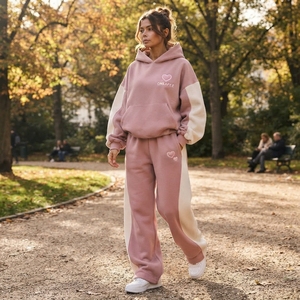 Women's <b>Pink</b> White Oversized Hoodie <b>Tracksuit</b> Set Casual Sportswear Sweatshirt Wide Leg Jogger Pants Two Piece Outfit - Product Image 6
